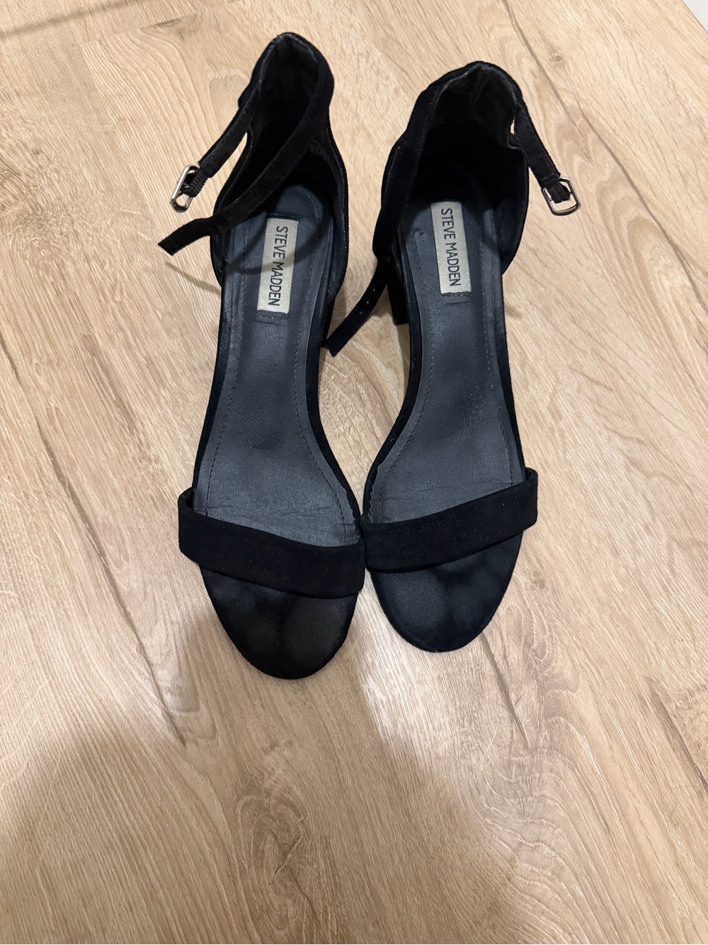 Steve Madden Black Suede Open-Toe Ankle Strap Heels